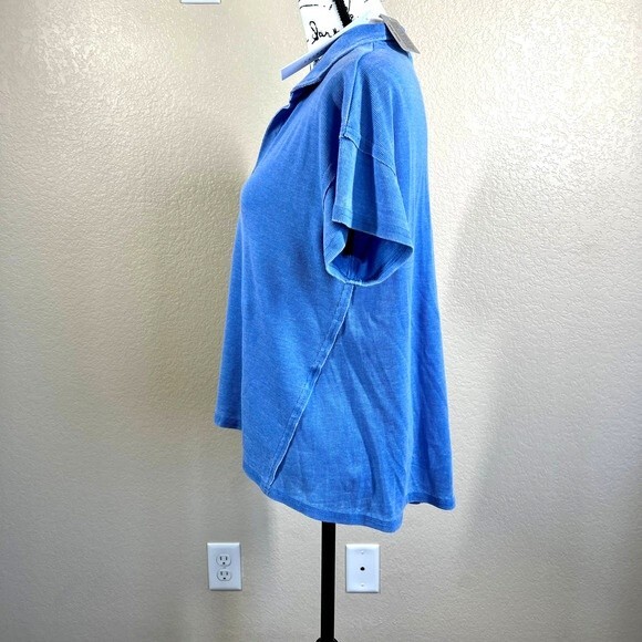 Anthropologie Jane and Delancey Blue top distressed collar short sleeve size S - Picture 4 of 10